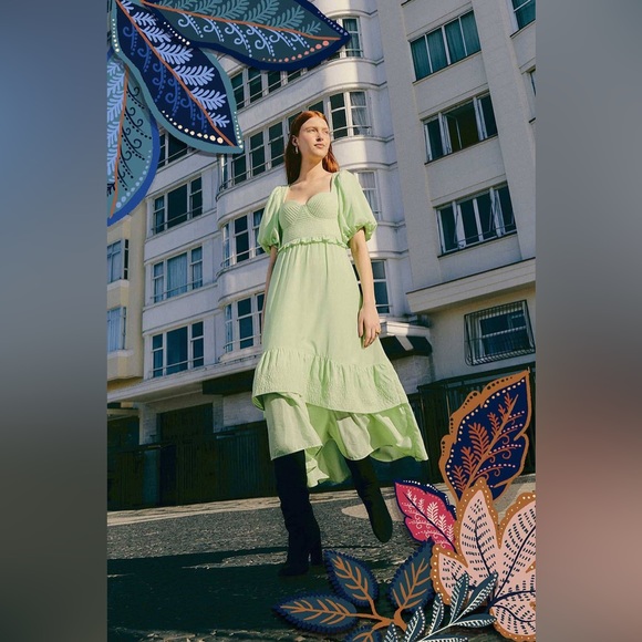 FARM Rio Dresses & Skirts - Farm Rio Soft Green Short Sleeve Midi Dress Garden Party Cottage Core